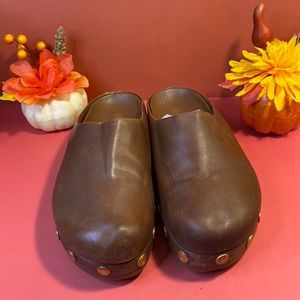 Tory Burch Brown Leather Clogs